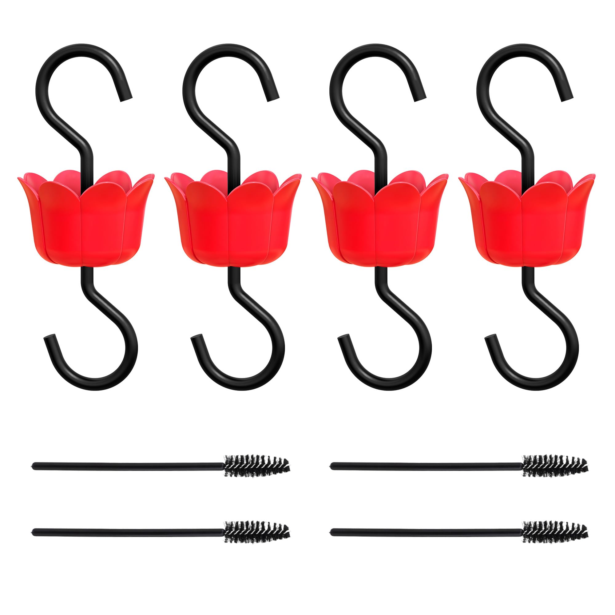 R RUIMEI Ant Moat for Hummingbird Feeders, Hummingbird Feeders for Outdoors Hanging, Hummingbird Feeder Ant Guard 4 Hook with 4 Brushe, Red
