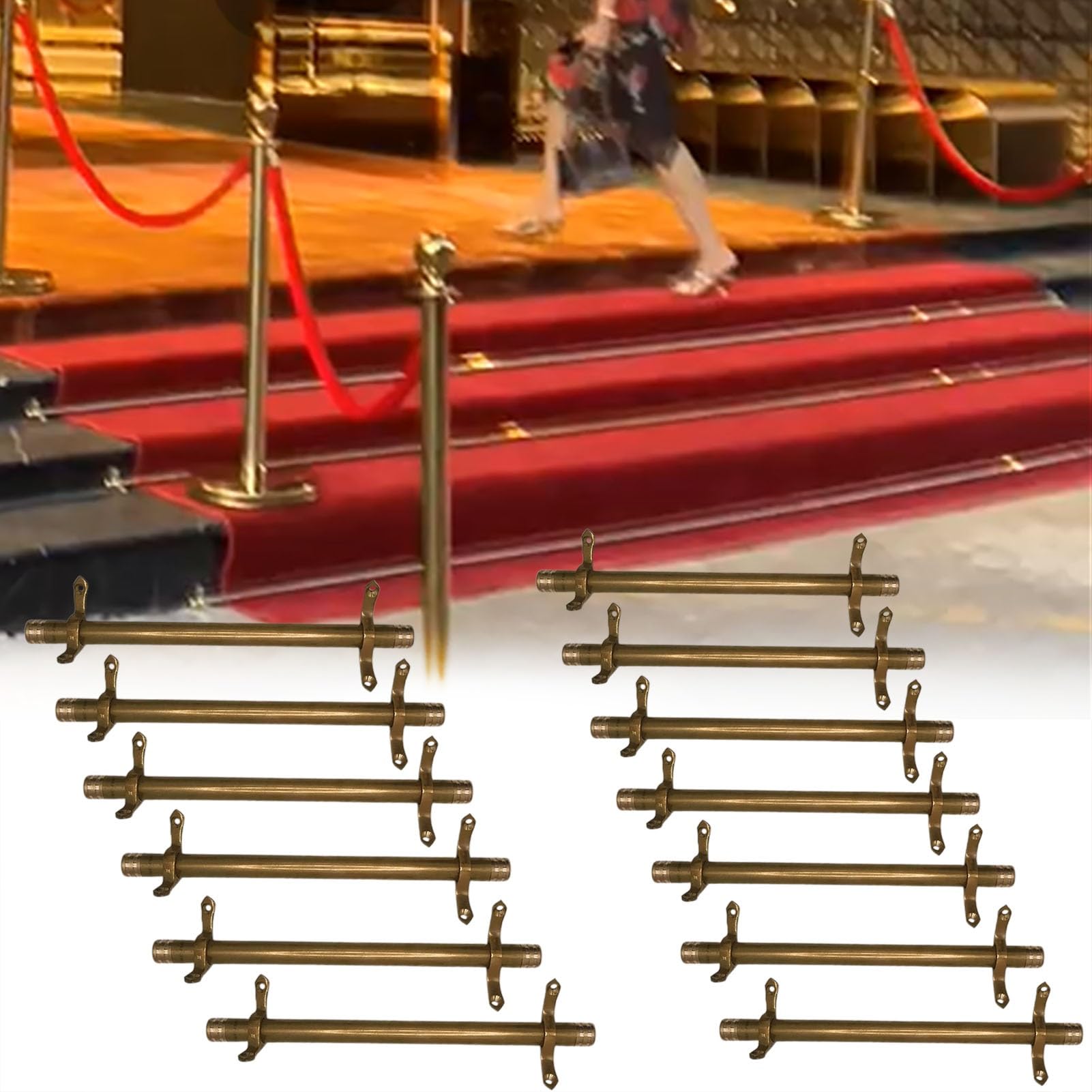 asdchZen Stair Carpet Rod,Brass Stair Rods For Carpet Runners Indoor/Outdoor Stair Runner Holder Clips & Finials, Durable Commercial Stair Carpet Rods Set, Enhance Decor,13pcs-42in/107cm
