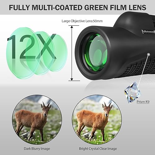 Miniatura 3 de Astromania Telescopio monocular de prisma K9 HD 12X50, impermeable, monoscopio de mano compacto, para observación de aves, camping, viajes, paisajes