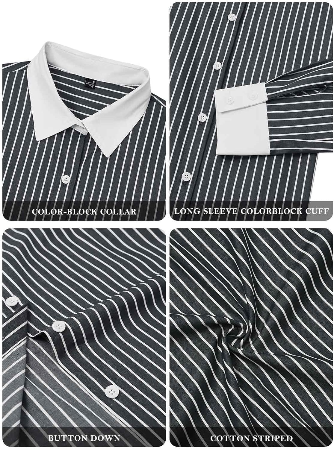 Striped Button Down Shirts for Women Cotton Dress Shirt Long Sleeve Collared Blouse Tops Business Office Attire - Image 5