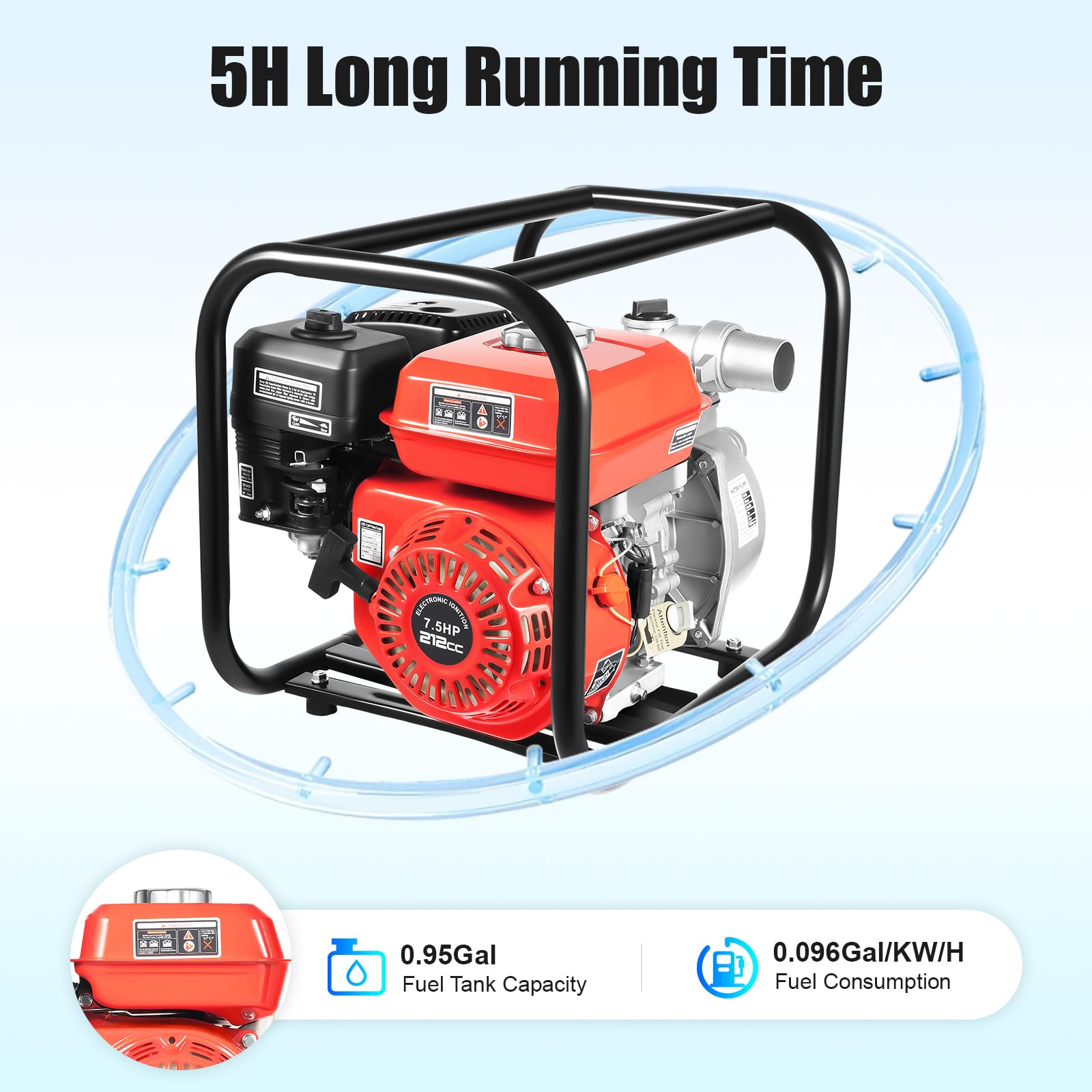 7.5 Hp 2" Portable Gas-Powered Semi-Trash Water Pump Gasoline Water Pump 7.5 Portable Gas Powered Water Gasoline 7.5M Pantaloni