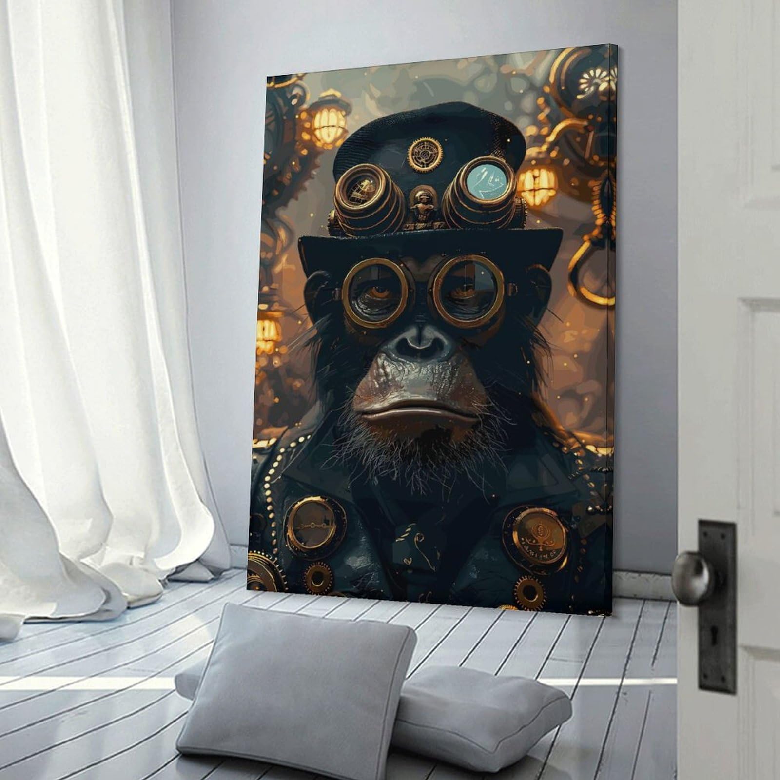 Junmoney Steampunk Animale Ape Canvas Wall Picture, 20x30inch(50x75cm), for Bedroom Walls, Guest Spaces Or Lounges, Stylish Decor for A Restful Room Update