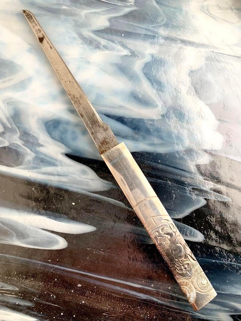 小柄袋 植物図彫刻模様 刀装具 木製ケース付き 小柄袋 植物図彫刻模様