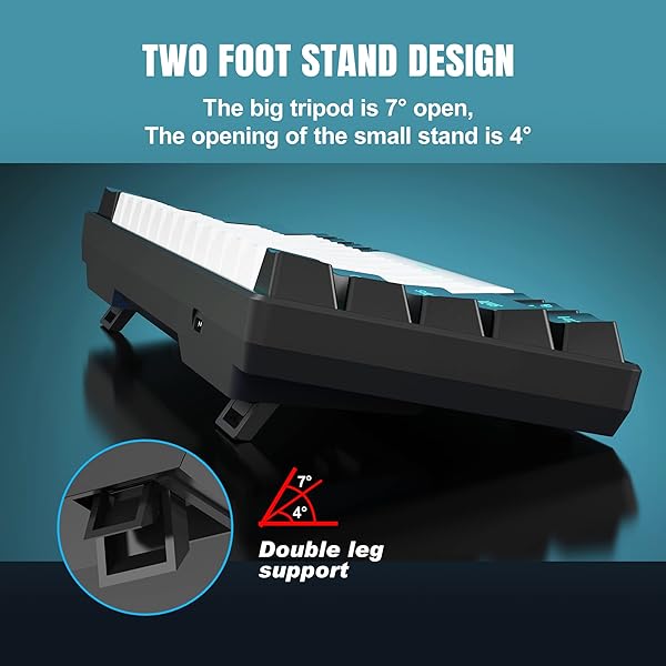 Snpurdiri 60% kabelgebundene mechanische Gaming-Tastatur, 61 Anti-Ghosting-Tasten, Blaue LED-Hintergrundbeleuchtung, ultrakompakte Zwei Ständer(Braune Schalter/Schwarz Weiß) - 3