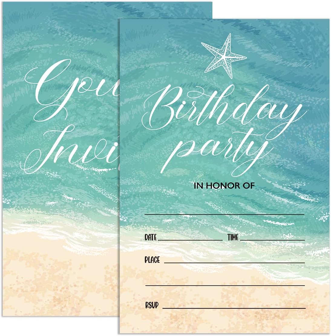 Birthday Invitations Beach Party with Envelopes, Invites for Birthday Summer Beach Party Birthday Invite Cards, 4"x6" Set of 20