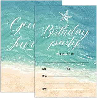 Birthday Invitations Beach Party with Envelopes, Invites for Birthday Summer Beach Party Birthday Invite Cards, 4"x6" Set of 20