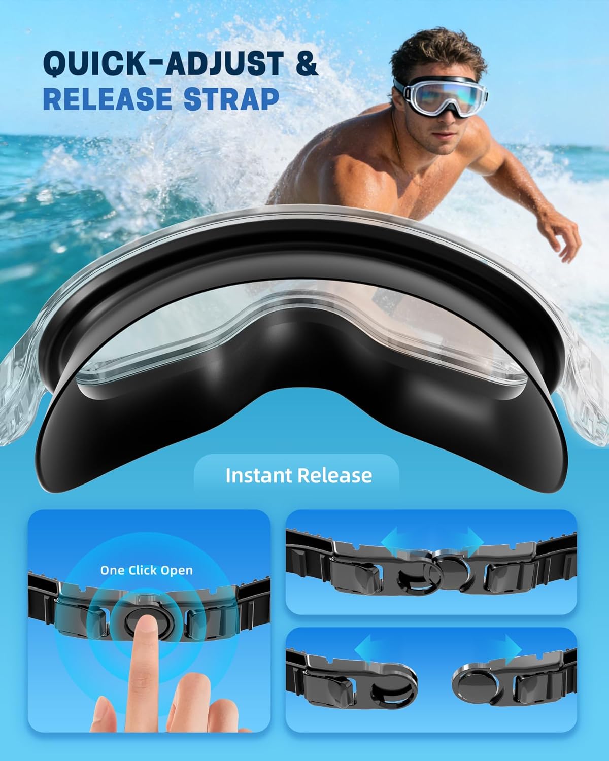 Aegend Swim Goggles Adult 2 Pack, Frameless 180°Clear Wide View Anti-Fog/UV, Fashion Men Women Pool Swimming Goggles