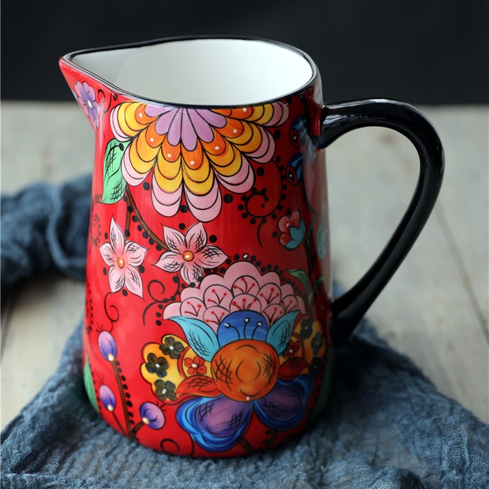 Jarra Agua Fria Jarras de cerámica Coloridas con Asas y cochecitos Tetera Creativa de Jarra Multifuncional para Jugo, té fragante, Bebidas Calientes y frías Jarra Agua Detox Frutas