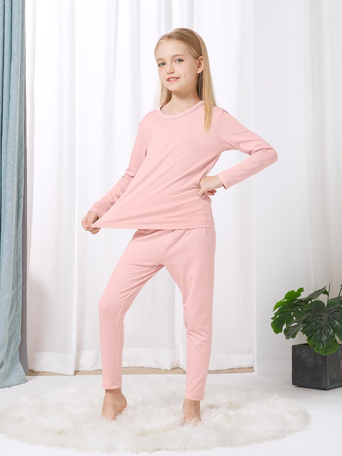 VZV Girls Thermal Underwear Set Thermal Underwear for Kids Fleece Lined Long Johns Kids Base Layer Top and Bottom for Winter - Image 4