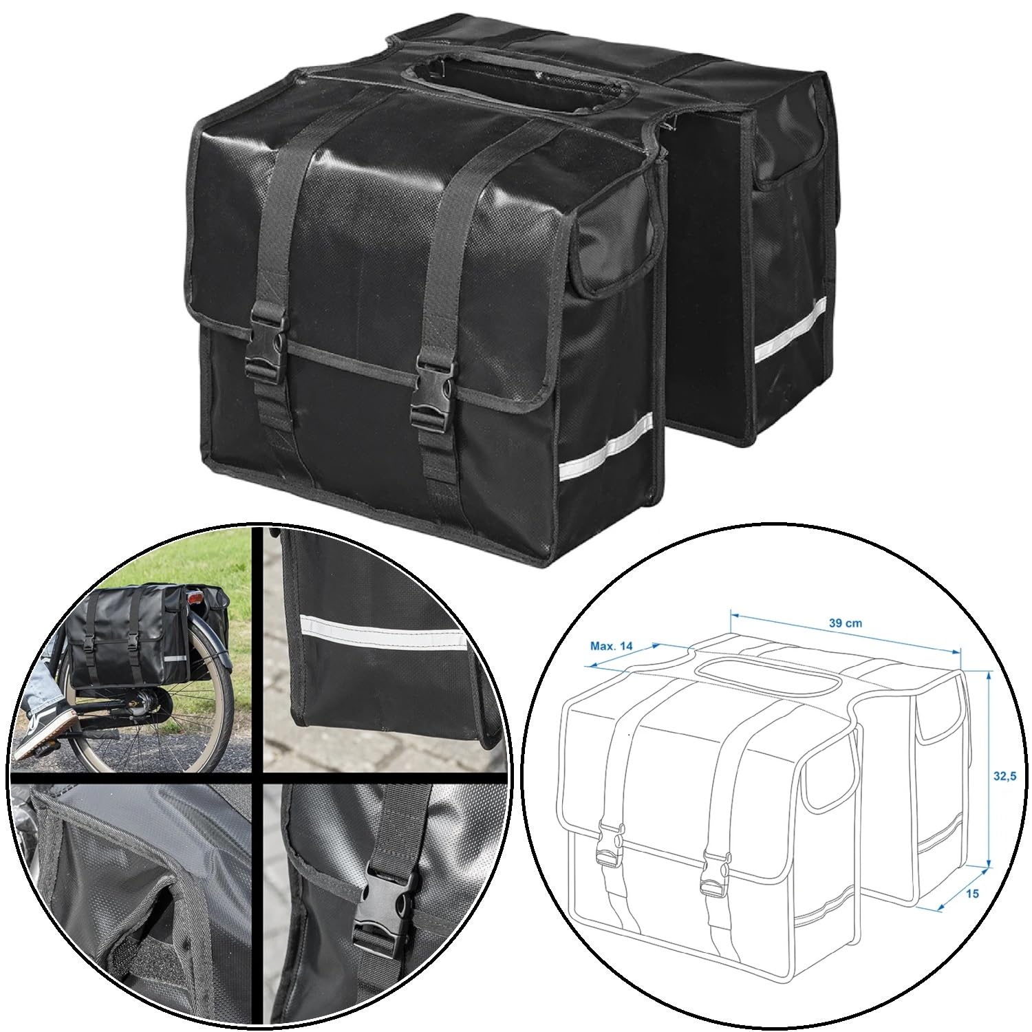 Fahrradtasche Gepäckträger Doppel 40 L wasserdicht mit Klickverschluss