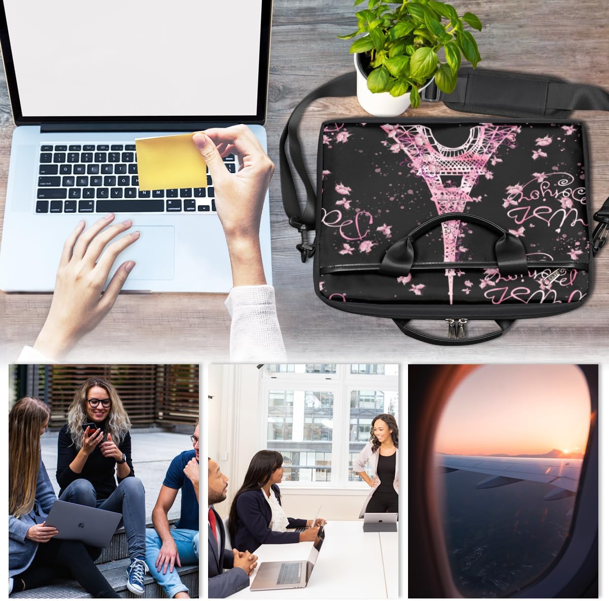 Laptop Shoulder Bag for Men Women Cow Print Sunflower Slim Briefcase Messenger Bag Waterproof Laptop Bag Carrying Case