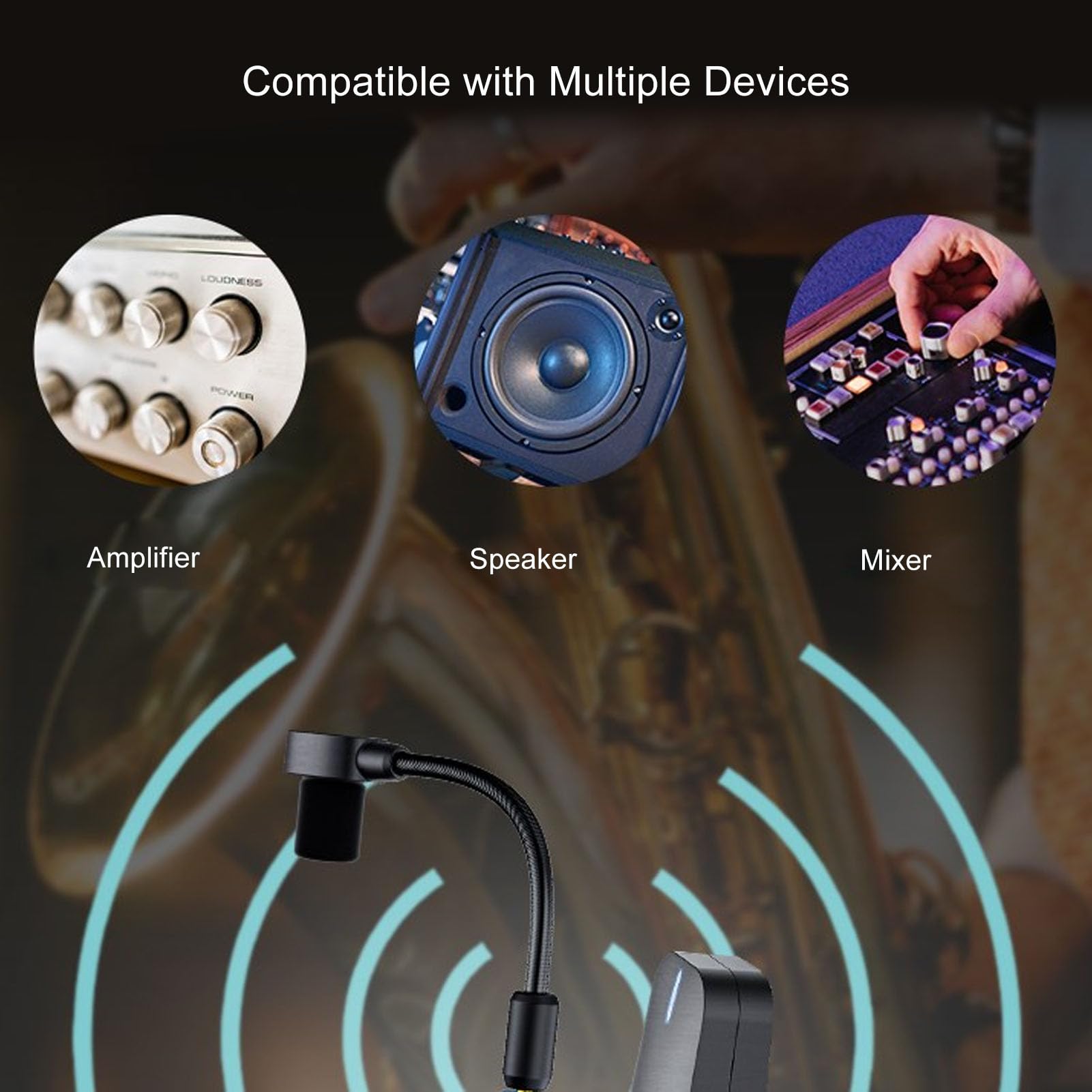 Alomejor microfonico per sassofono wireless UHF banda di frequenza 652-663 MHz trasmissione stabile, qualità del suono chiara, batteria integrata