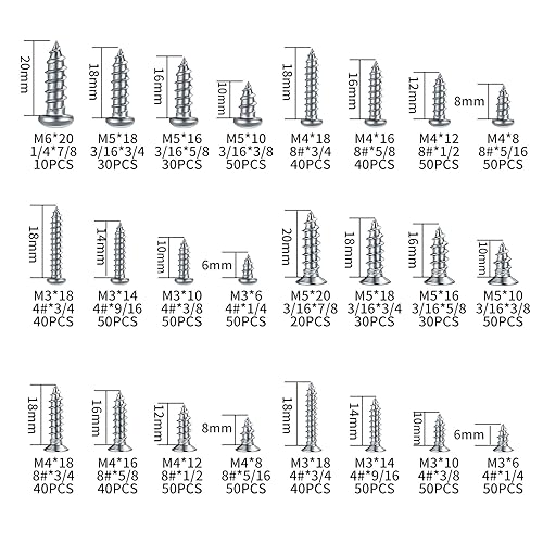 Miniatura 2 de Juego surtido de 990 tornillos autorroscantes, tornillos de chapa de acero inoxidable M3M4M5M6, tornillos de madera Phillips Drive, juego de