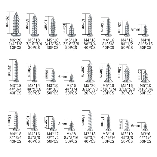 Kit de 990 Tornillos Autoperforantes de Acero Inoxidable M3/M4/M5/M6 miniatura 2