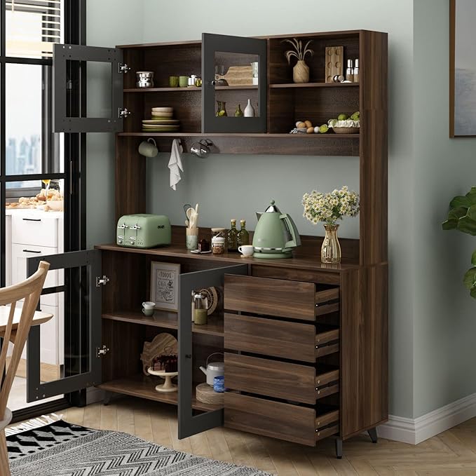 Amazon.com: DiDuGo Kitchen Hutch Storage Cabinet with Glass Doors ...