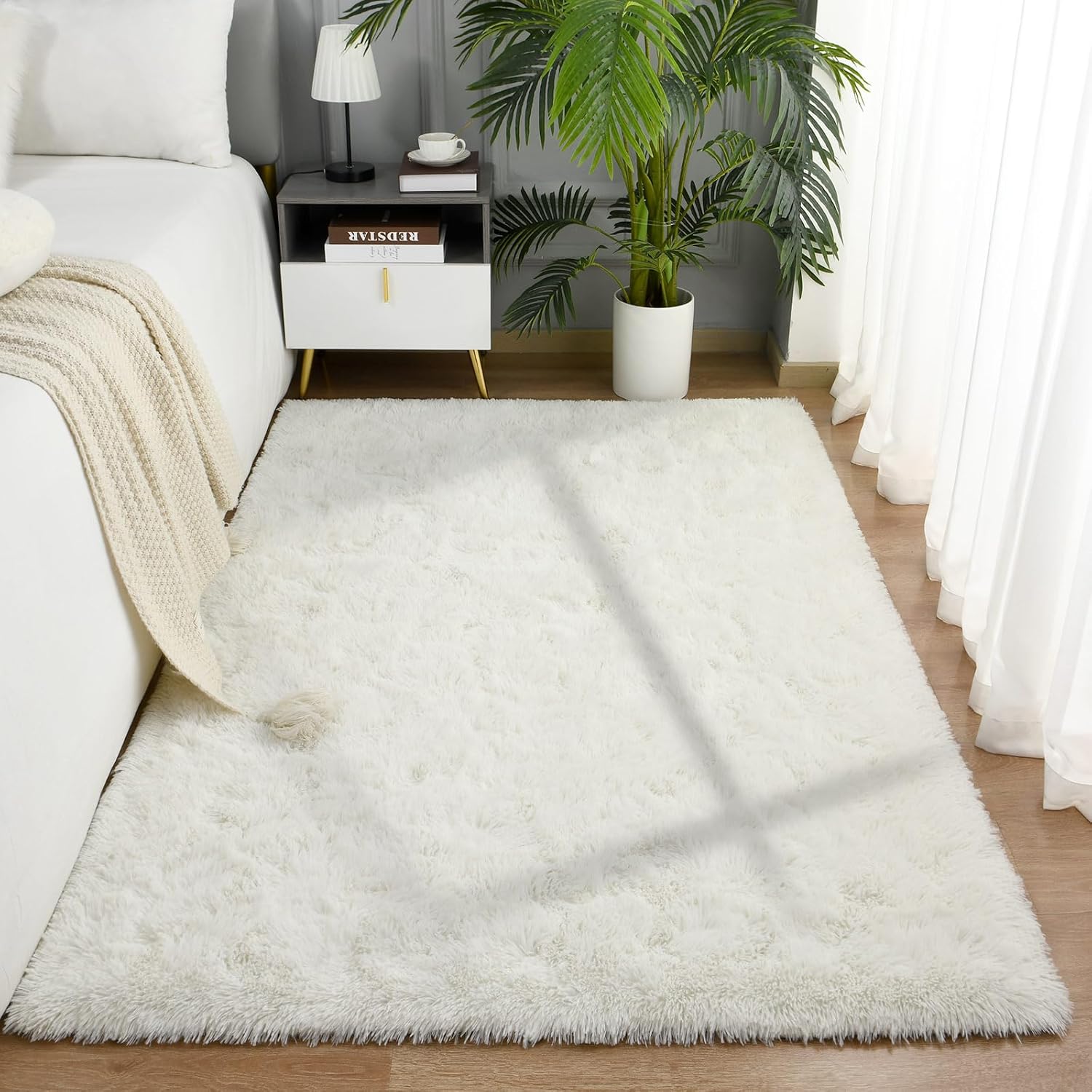 Terrug Fluffy Rugs for Living Room Bedroom, Cream 3x5 Area