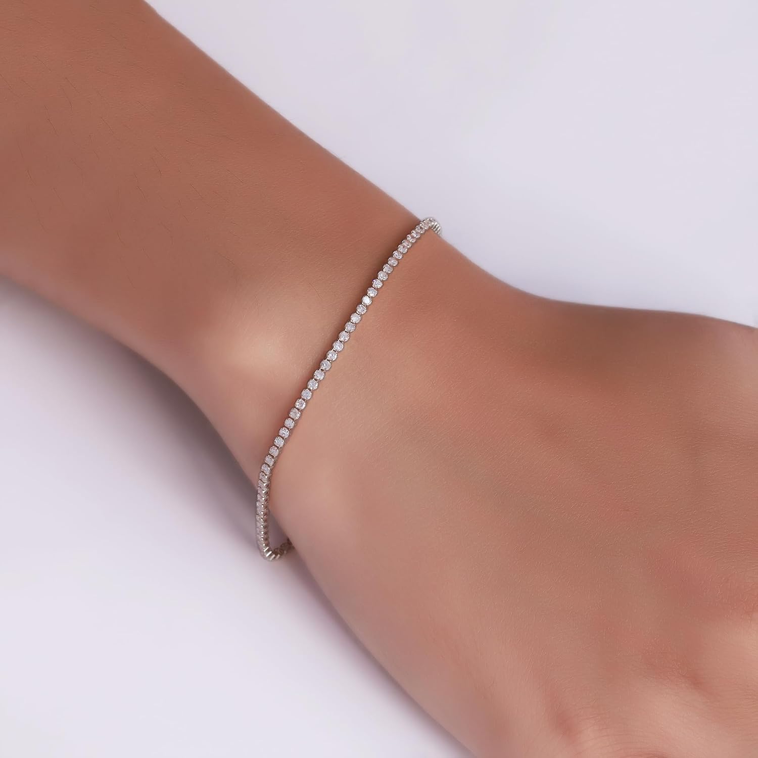 Tennis Bracelet for Women 1.00 Carat (ctw) Round Cut Lab Grown Diamond Single Row Stacking Dainty Bracelets in 14K Gold Plated 925 Sterling Silver or Vermeil Jewelry for Her Size : 6 to 8 Inches