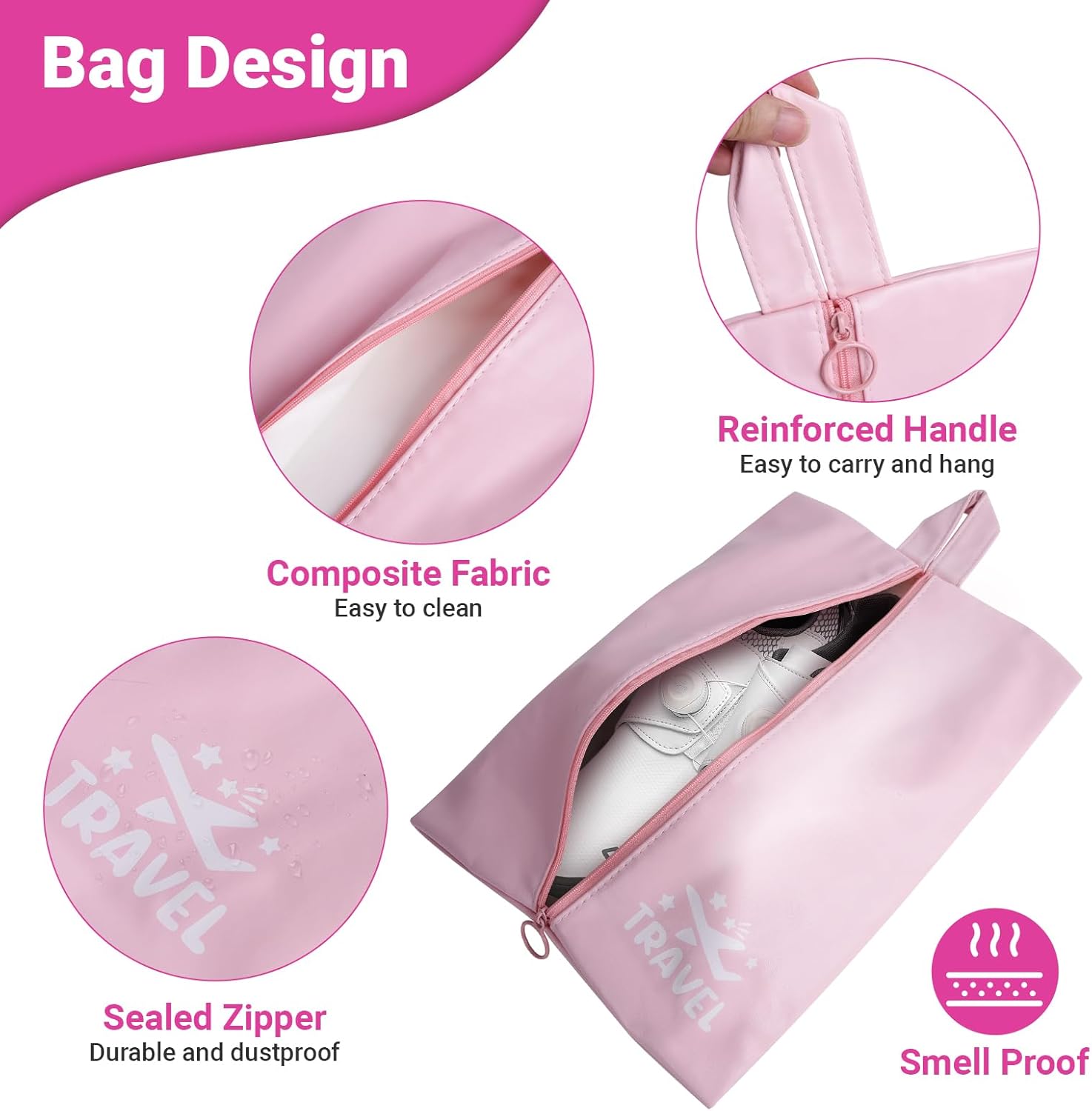 Smell-Proof Cleat Bags for Sports - Durable Soccer Cleat Bag & Track Spike Bag | Water-Resistant Shoe Bags for Travel, Gym, Golf & Storage Esse Pink - Image 3