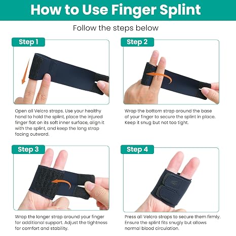 Finger Splint - Adjustable Trigger Finger Splint Support for Fingers Strain, 2 Pack, Breathable Elastic Brace for Daily Tasks & Sports - Black, M Size