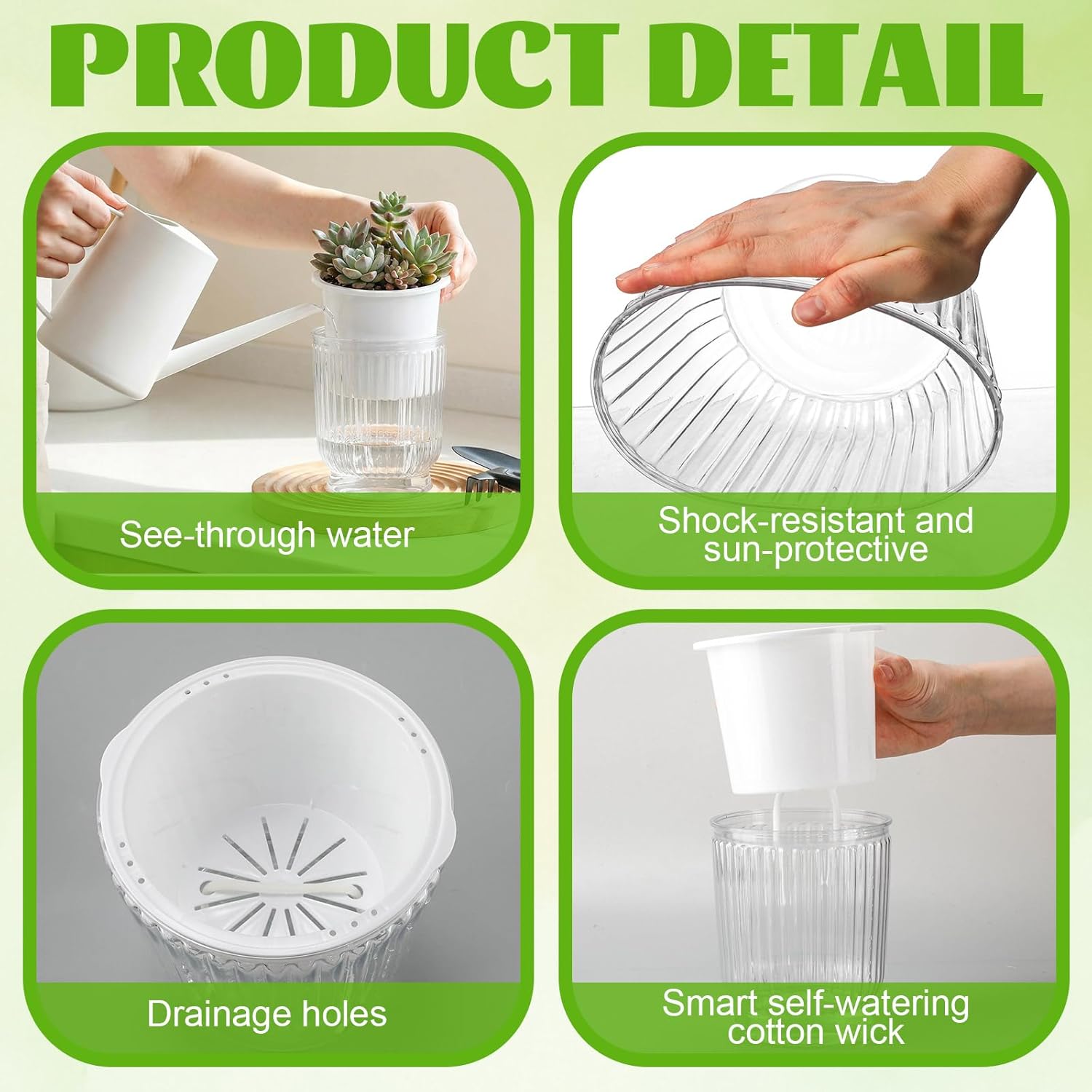 Set of 6 Self Watering Plant Pot 3 Sizes Plastic Double Layer Self Watering Flower Pot with Multi Mesh Drainage Holes Wicking Reservoir for Indoor Outdoor Garden Plants(White)