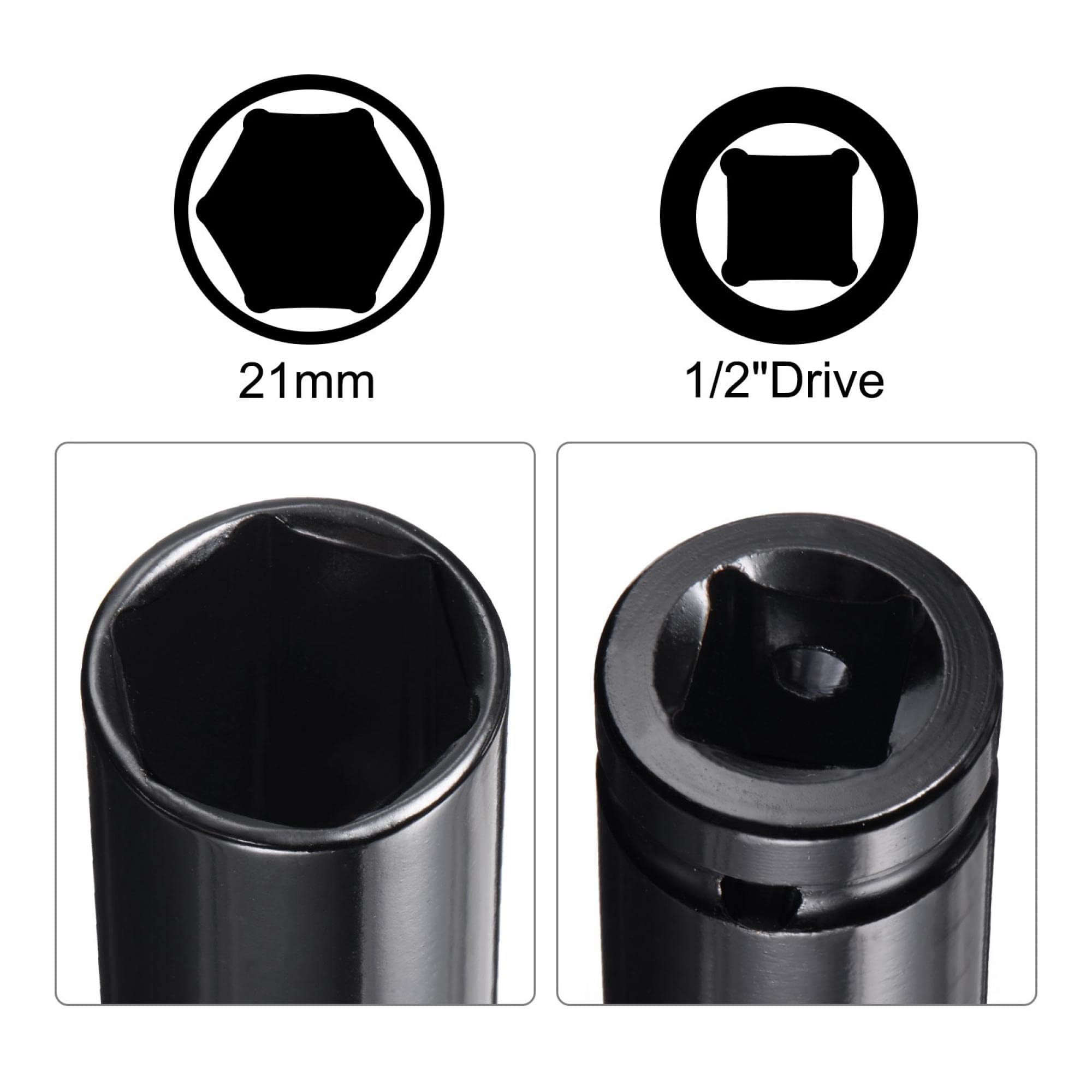 TA-VIGOR 1/2" Drive Socket Accessory Set, 21mm 6-Point Deep Impact Sockets 8" Length and 1/2" to 1/4" Hex Shank Adapters - Image 3