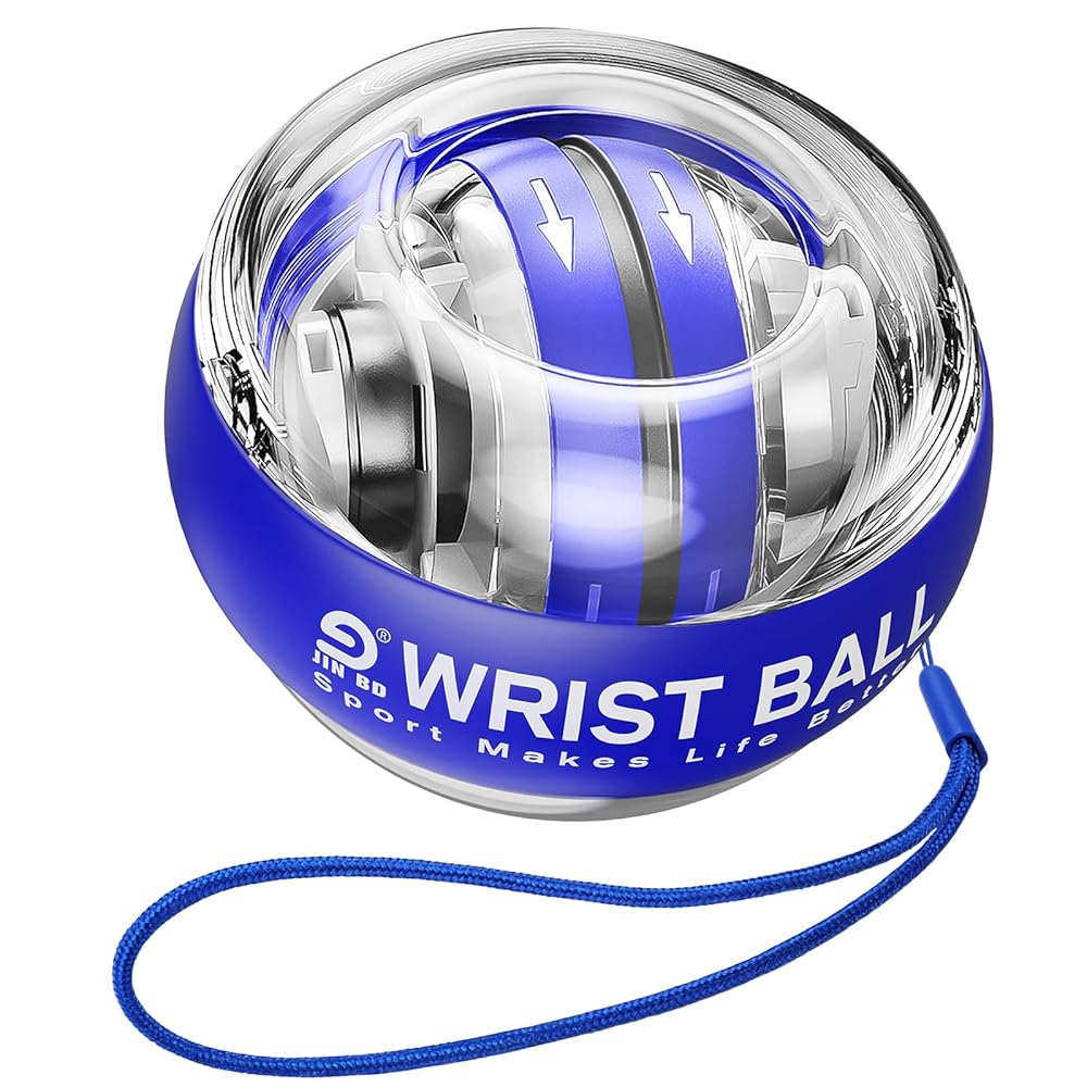 JIN BDWrist Trainer Ball Auto-Start Wrist Strengthener Gyroscopic Forearm Exerciser Gyro Ball for Strengthen Arms, Fingers, Wrist Bones and MusclesBlue Without Light