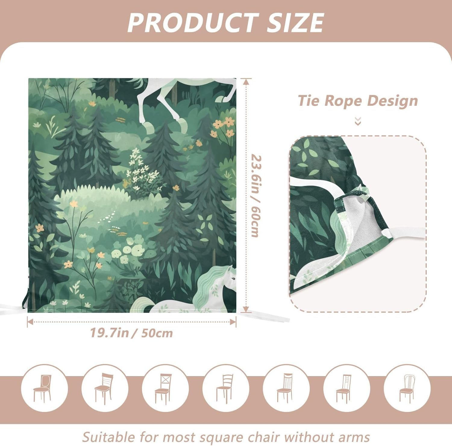 ALAZA Horse and Green Tree Chair Back Cover Set of 6, Washable Reusable Removable Chair Slipcovers Decorative Chair Cover for Home Kitchen Wedding Party
