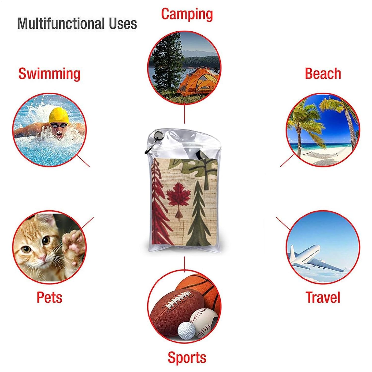 Lodge Bear Deer Fish Printed Microfiber Quick Dry Towel 16x31.5 in, Lightweight & Compact with PVC Pouch & Carabiner - for Beach, Camping, Gym, Travel & Home Use