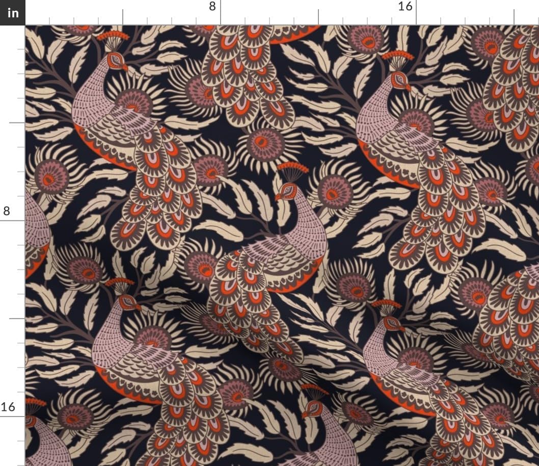 Spoonflower Fabric - Boho Maximalist Bird Animal Feathers Peacock Floral Glam Leaves Garden Printed on Petal Cotton Fabric Fat Quarter - Sewing Quilting Apparel Crafts Decor