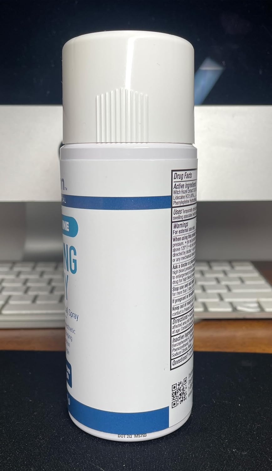 Myderm Medical Numbing Spray - 2 Pack 4.5 OZ - Maximum Strength 5% Lidocaine with Phenylephrine HCl and Witch Hazel - Fast-Acting with Touch-Free Application - First Aid Supplies - Made in USA