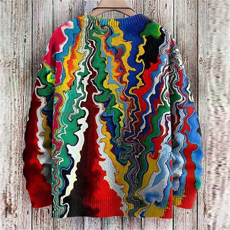 ERIC - Maglione astratto hippie da uomo con cappuccio Hippie Festival largo colorato a righe