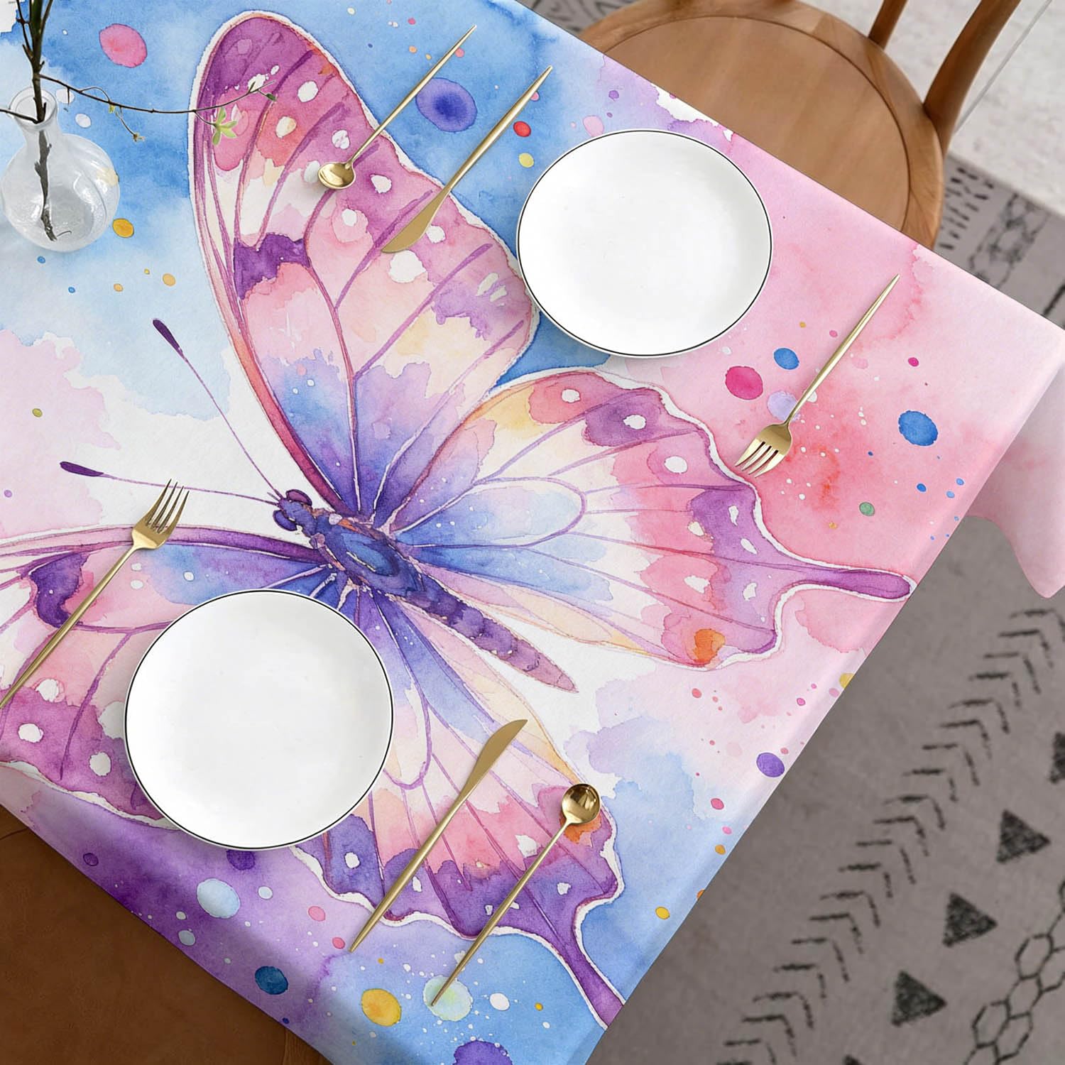 Tovaglia Rettangolare 140x300 cm Farfalle ad Acquerello Poliestere | Motivo Farfalle, Antimacchia, Impermeabile e Lavabile, Copritavolo Adatto per Cucina, Feste e Pranzi Domestici
