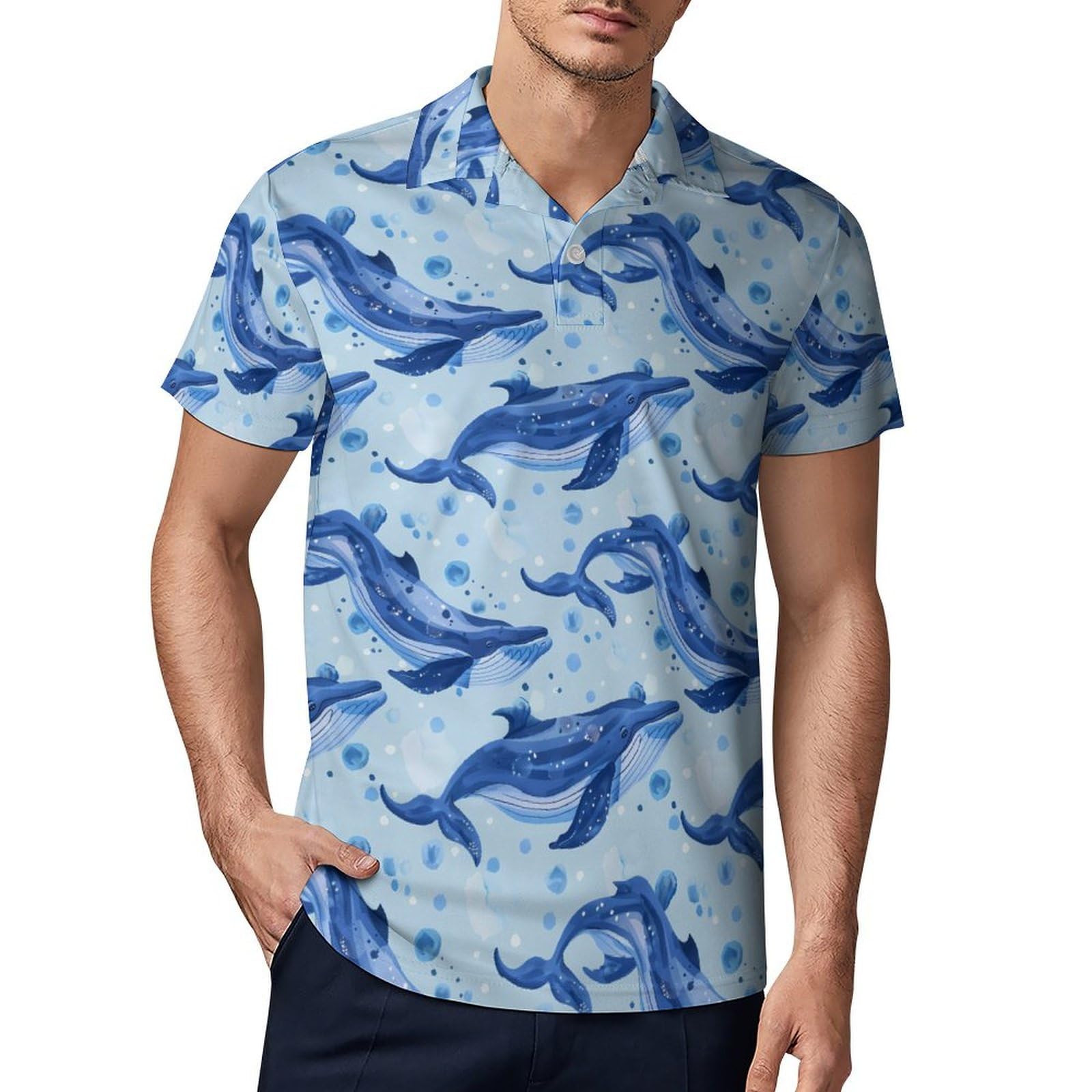 Whale Novelty Men's Short Sleeve Shirts Funny Golf Tennis Work T-Shirt Sport Tee 4XL