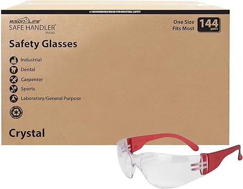 Miniatura 79 de SAFE HANDLER BISON LIFE Clear Lens Color Temple Safety Glasses One Size, Adult, Youth, Clear Protective Polycarbonate Lens Color Temple, Red, 96
