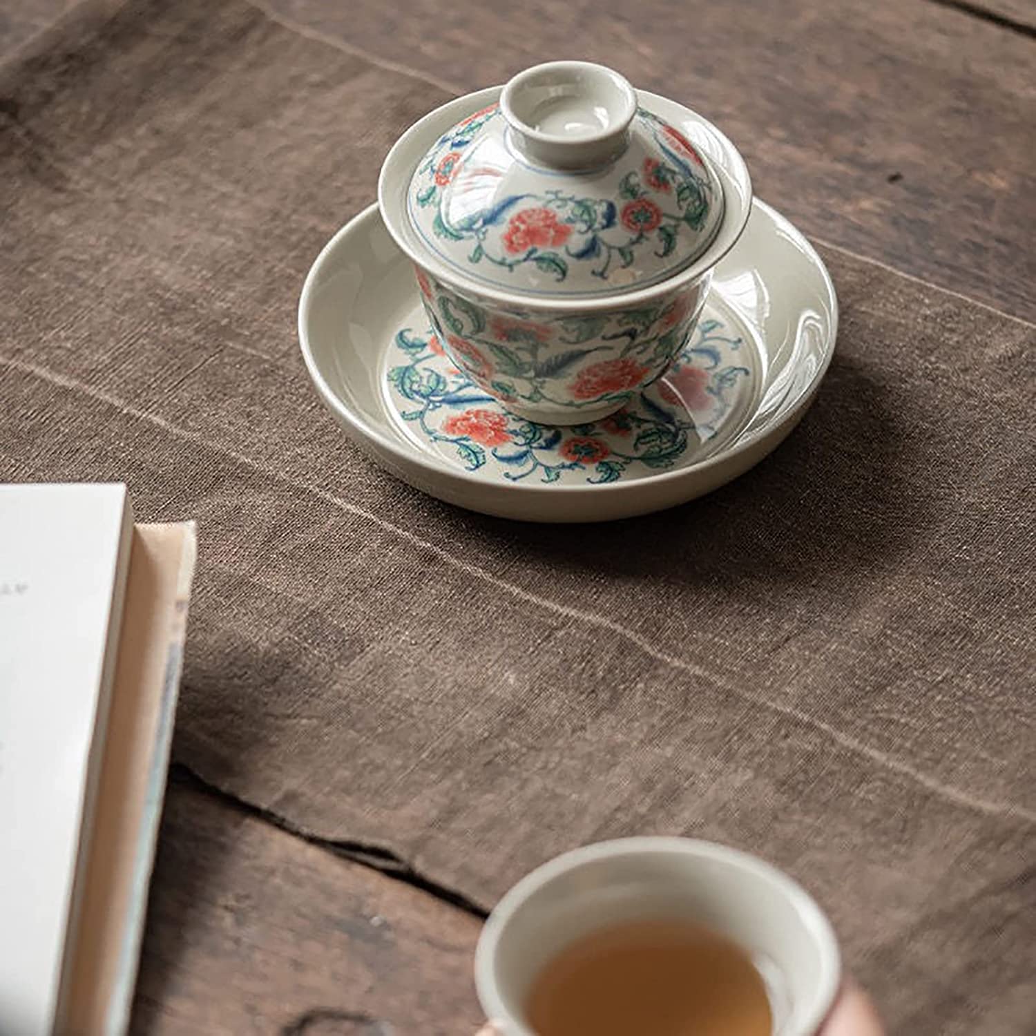 Herbata herbaty， Miski, filiżanki do herbaty Chińskie tradycyjne naczynia Ręcznie robione emaliowane malowane porcelanowe Gaiwan Kungfu miska z pokrywką i spodkiem