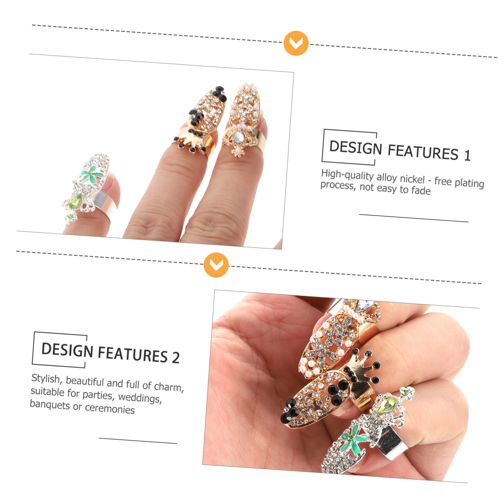 12 Pezzi Anelli per Unghie in Lega Pietre Decorative per Donna Accessori Manicure per Feste e Cerimonie Design Elegante e Semplice Stile Casuale