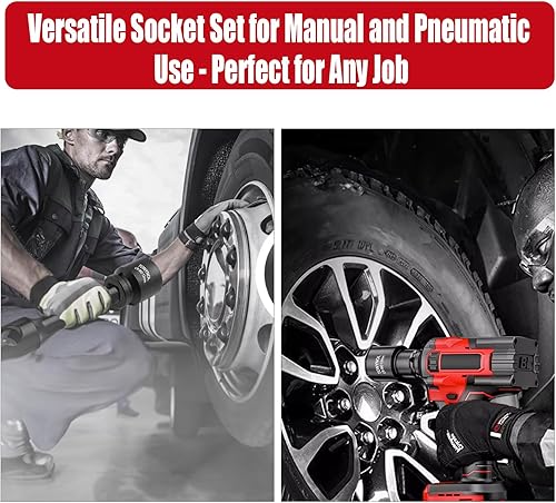 Miniatura 10 de Juego de llaves de impacto profundo de 12 pulgada, 5 piezas, 6 puntos, tamaño métrico (1.181 in a 1.417 in), acero Cr-Mo, juego de enchufes de