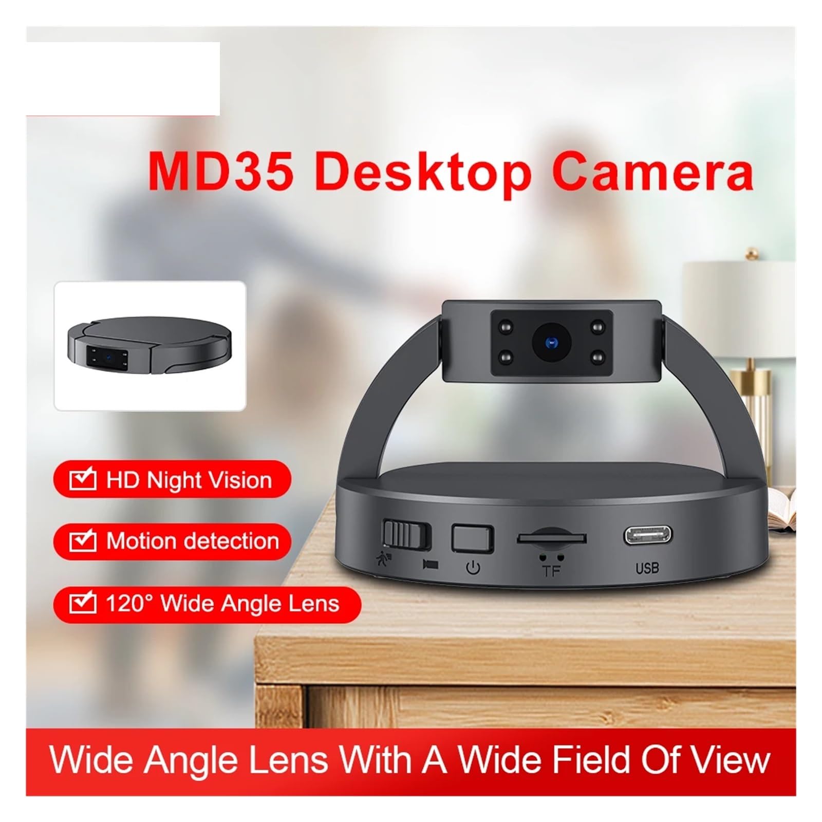 Camara Corporal, MD35 Mini cámara de Escritorio HD 1080P cámaras de Seguridad de Cuerpo Redondo visión Nocturna detección de Movimiento pequeñas videocámaras DV en Miniatura(with 32GB Card)