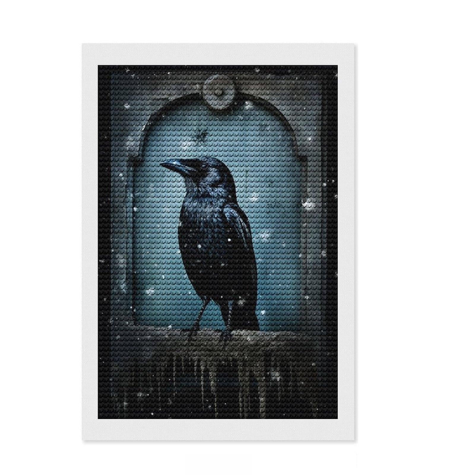 Junmoney Raven Sitting On Tombstone Diamond Art Canvas 8"x12", for Teens, Modern Decor, Easy to Enjoy, Holiday Gift Idea, Pleasing Wall Art Project