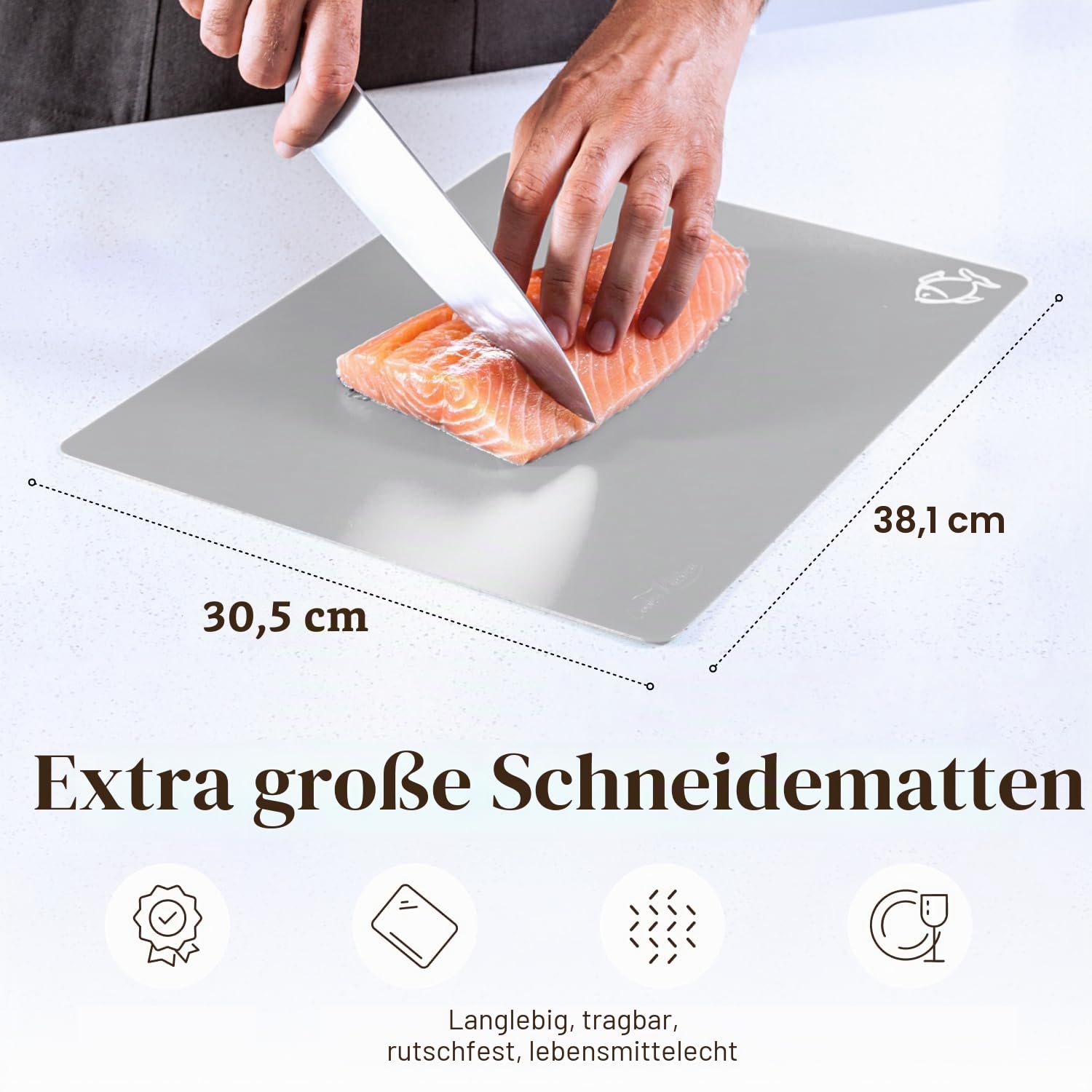 Cooler Kitchen Extra Dicke Flexible Kunststoff-Schneidematten Schwarz-Weiß mit Lebensmittelsymbolen & Rutschfestem Waffelrücken (6er Set) – Spülmaschinenfest – BPA-Frei