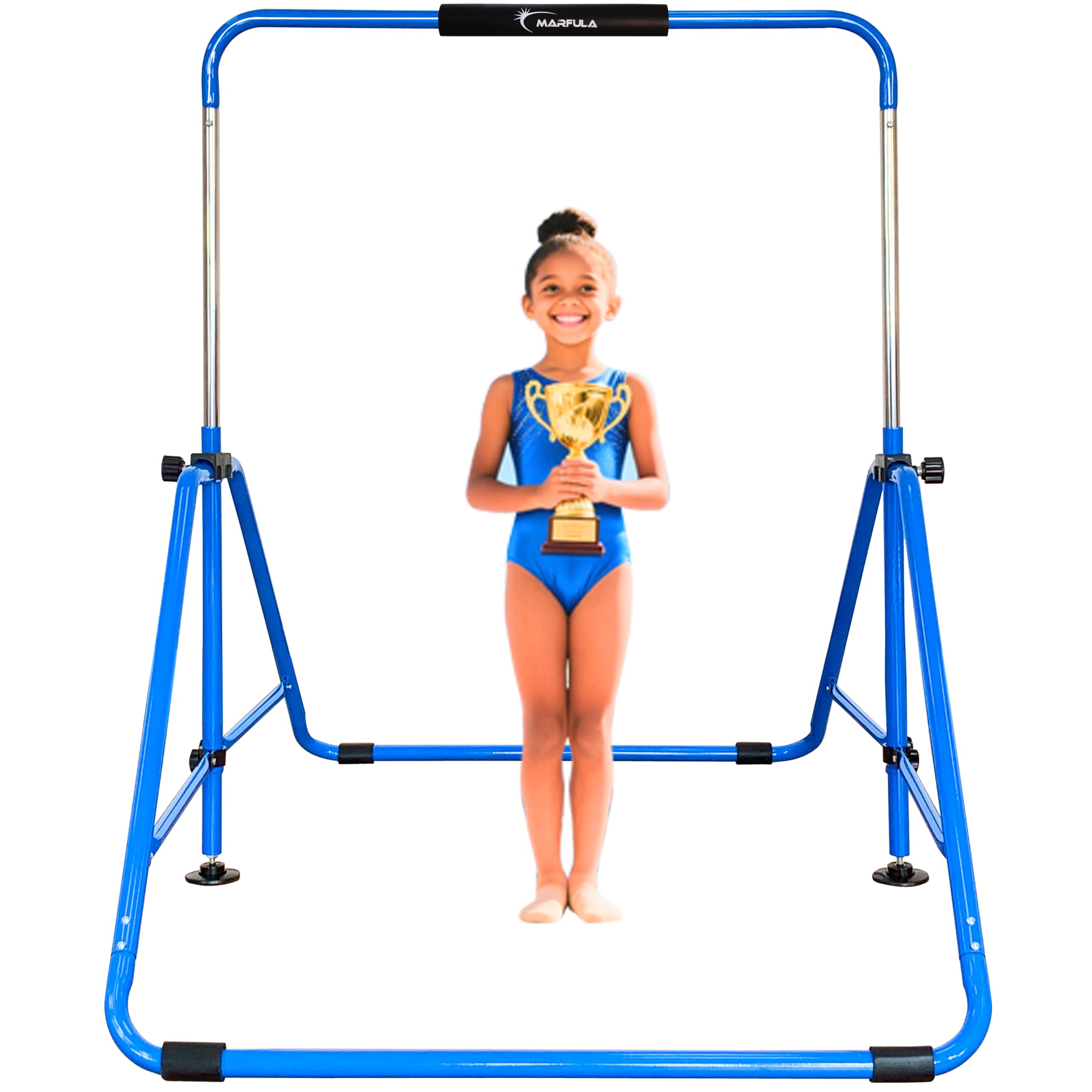 MARFULA Foldable Gymnastic Bar for Kids Ages 3-12, 9 Height Levels, 200 lbs Weight Capacity, 5 Ft Length Gymnastic Kip Bar with Mat, Gymnastic