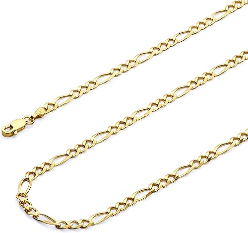 Wellingsale Cadenas Figaro de oro macizo de 14 quilates (opciones seleccionadas)