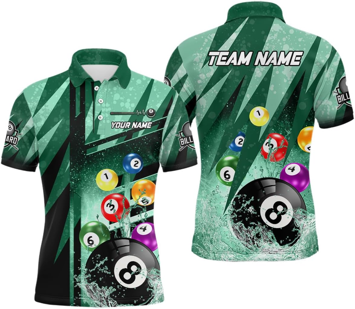 Custom Billiard Polo Shirts, Pool Shirts for Men, 8 Ball Shirt, Billiards Shirts, Mens Pool Shirt