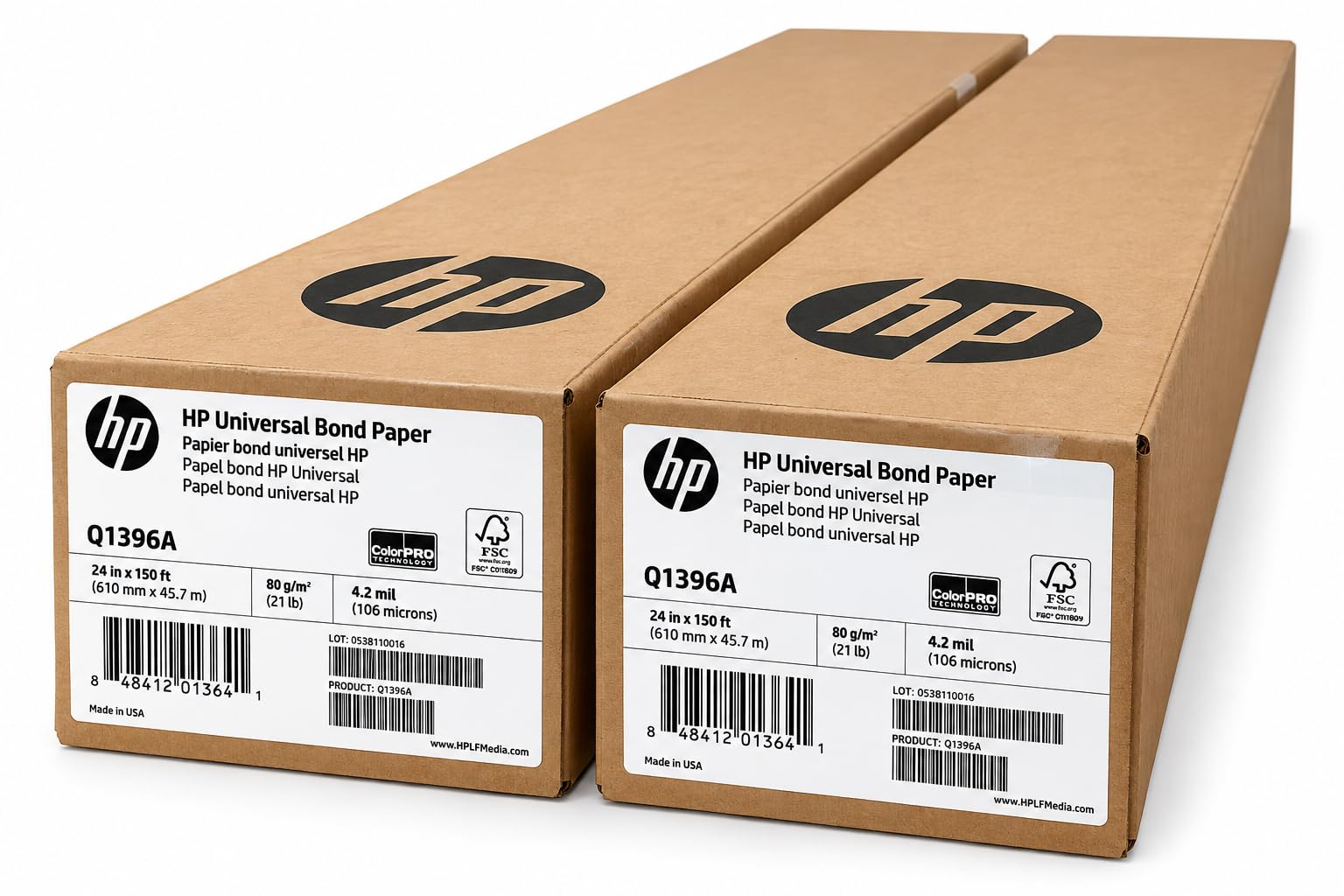 HP Wide Format Universal Bond Paper 24 in x 150 ft, 2 Roll Bundle 4.2 mil - 80 g/m² (21 lbs) 2" Core - Q1396A-2R