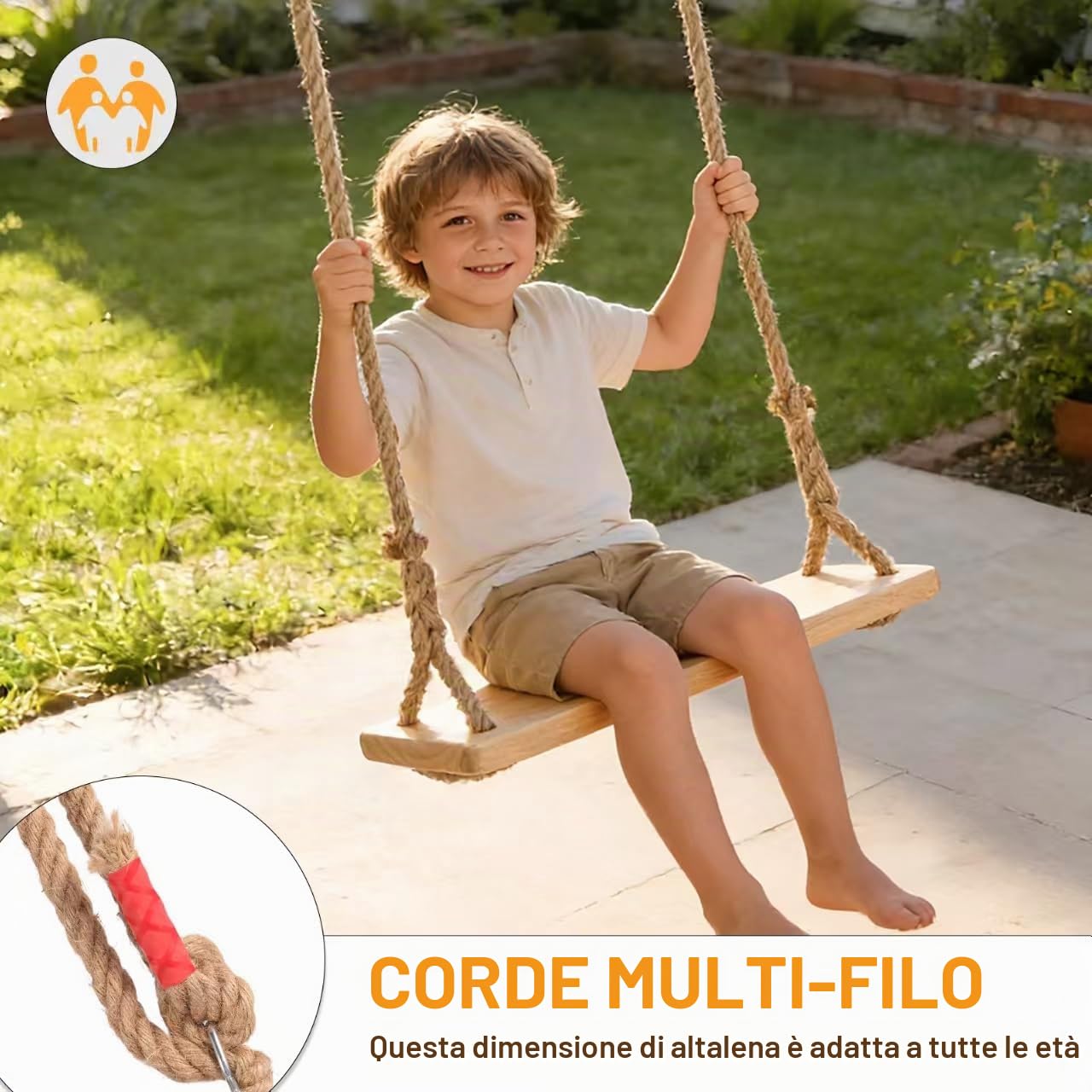 Altalena in legno da appendere per adulti, capacità 226,8 kg, corda di canapa regolabile, set di altalene da appendere per interni ed esterni, perfetto per patio, cortile, soffitto, include accessori