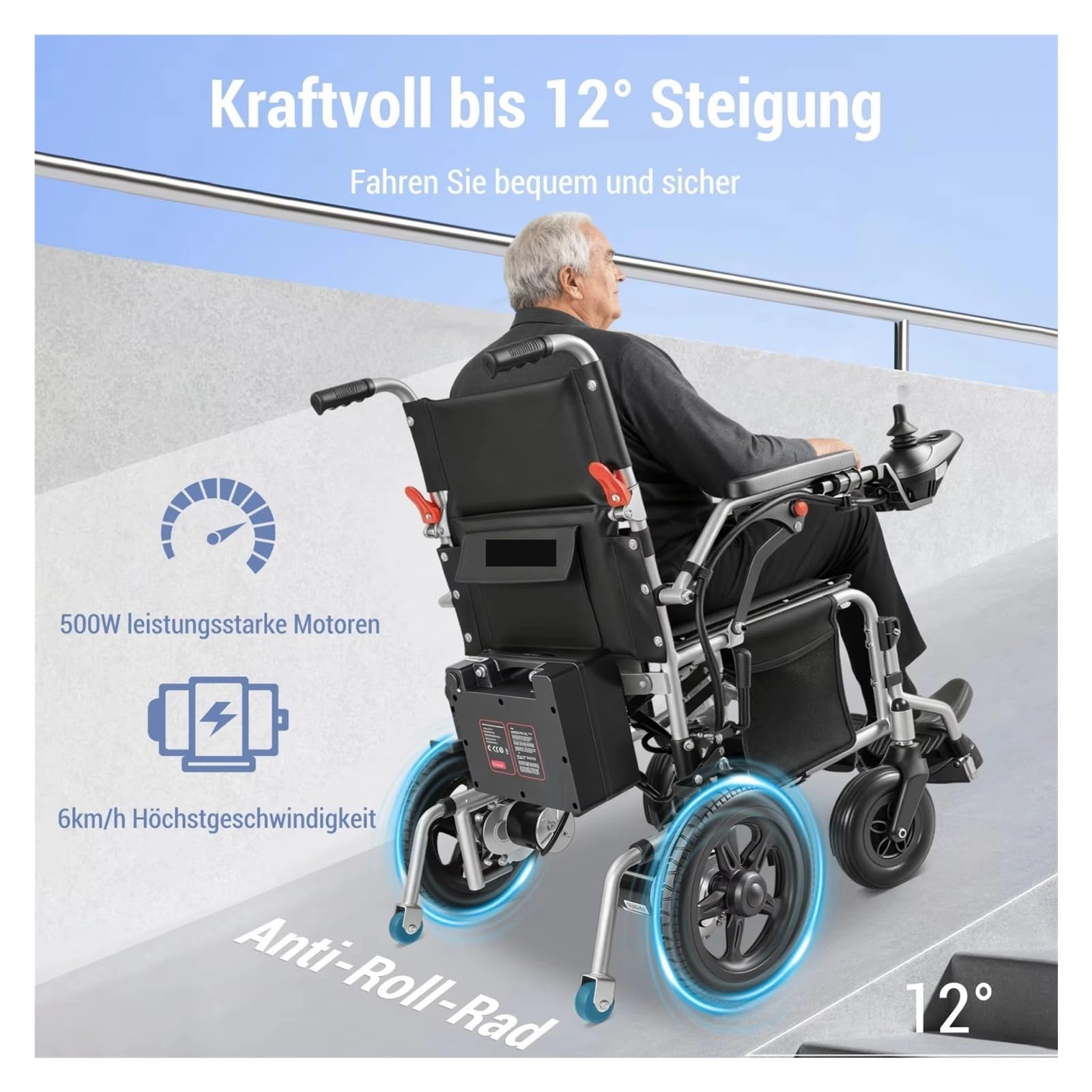 Silla De Ruedas Eléctrica Plegable 500W, Carga Máxima Hasta 150KG, Batería Litio 13Ah, Alcance 24km, Fácil Plegar Y Transportar Movilidad Cómoda Fluida