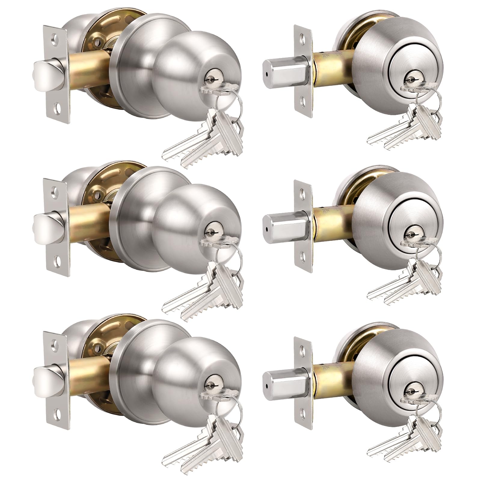 Knobonly Satin Nickel Door Knob Set - Secure & Stylish -7