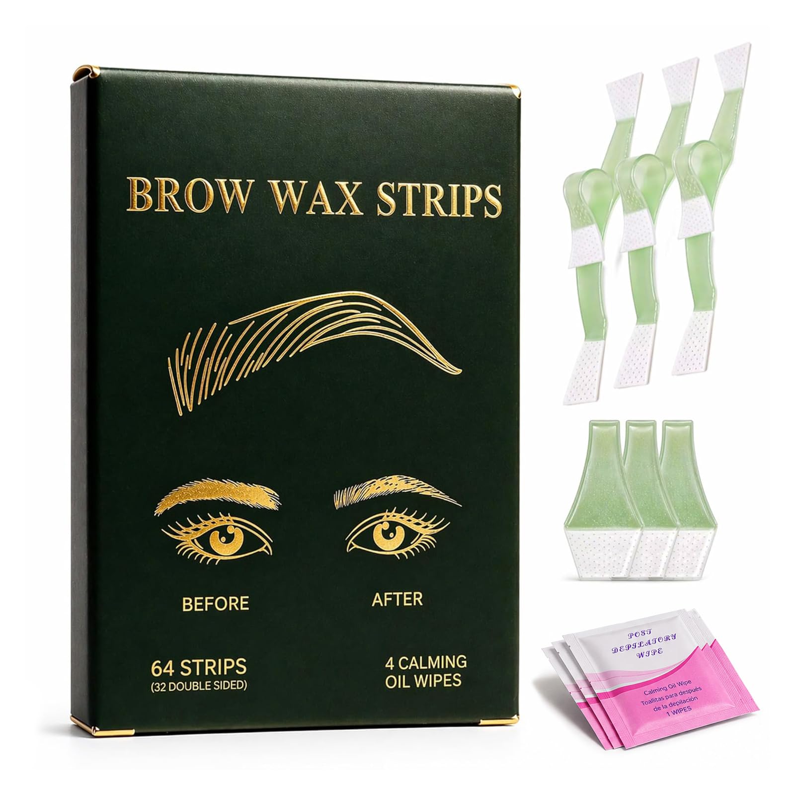 64Pcs Precision Eyebrow Wax Strips for Face, Clean Hair Removal Waxing Kit, Gentle for Sensitive Skin, No Heat Needed, Easy At-Home Use for Upper Lip, Chin & Brows, Lasts 6 Weeks 1 Count (Pack of 64)