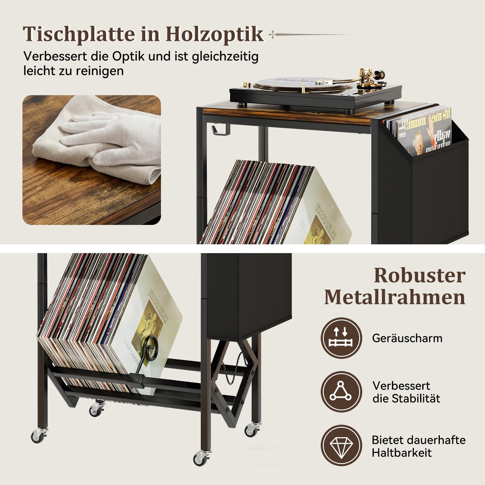 Scaffale per giradischi, per 120 dischi in vinile, supporto per giradischi, supporto per dischi in vinile DJ, con organizer per soggiorno, camera da letto, ufficio