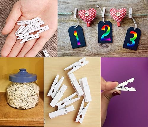 Miniatura 4 de Alfileres de madera, 100 clips de madera pequeños de 1.3 pulgadas con cordel de yute de 33 pies para clips de bolsa, bolsa de ropa, alfiler de ropa